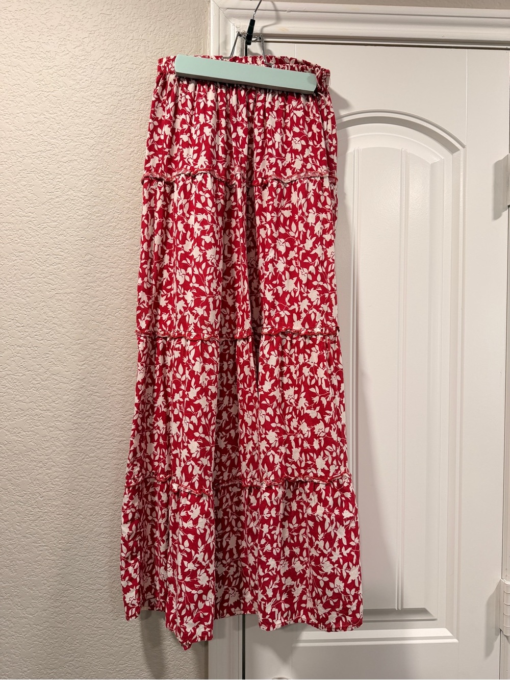 Japna Red and White Floral Tiered Maxi Skirt